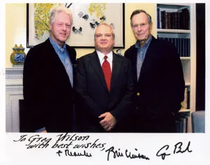 President Bill Clinton, me, and President George H. W. Bush, Bush-Clinton Katrina Fund, Houston, Texas, 2005
