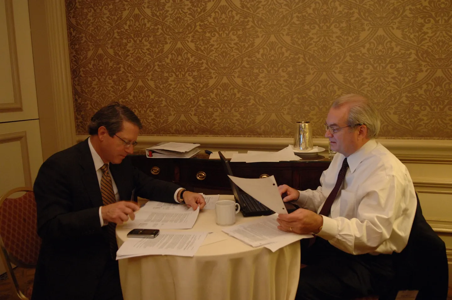 My colleague, attorney Jim Sivon of Sivon, Natter, and Wechsler, PC, and I, putting the finishing touches on our report on financial market competitiveness to the Financial Services Roundtable (2007)